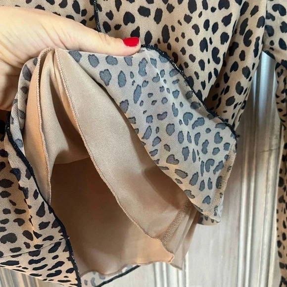 KIRIOUS Cheetah Print Sheer Mesh crew neck Crop Top exposed stitching| S goth - Picture 4 of 9